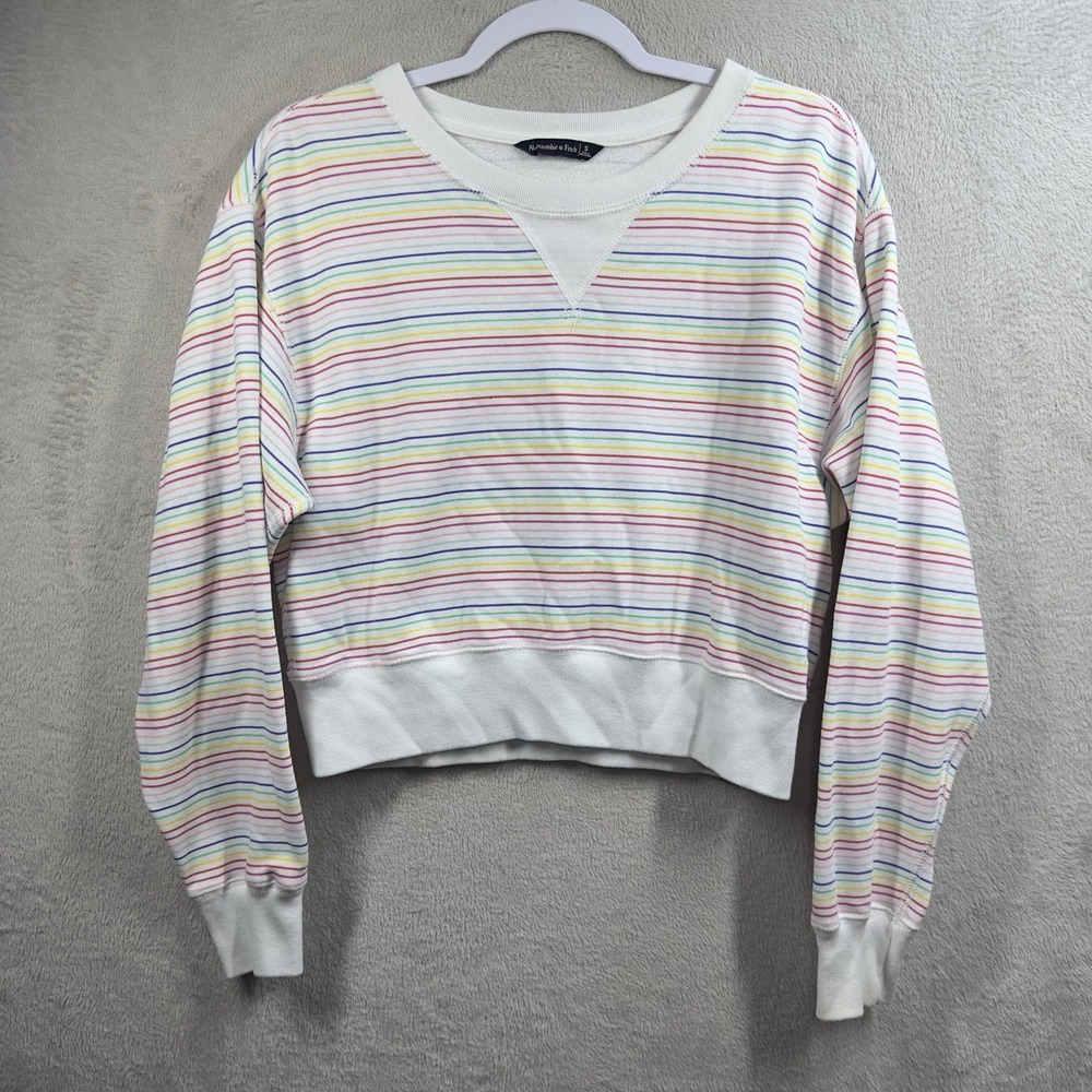 Abercrombie and Fitch Cropped Sweatshirt Women's Size S Rainbow Striped
